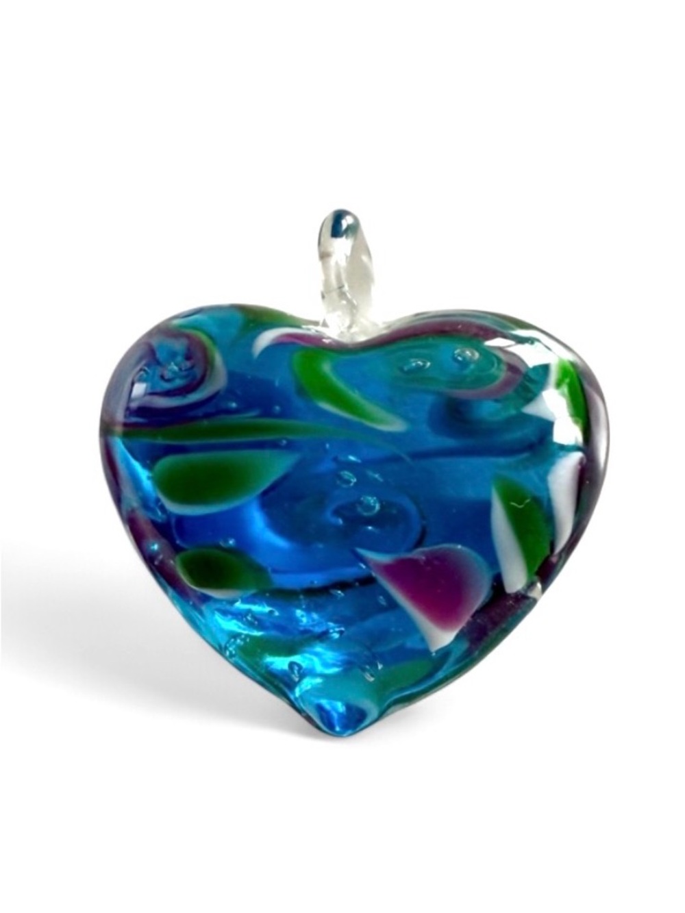 Art Glass Heart Shaped Pendant Blue Green - Picture 5 of 10
